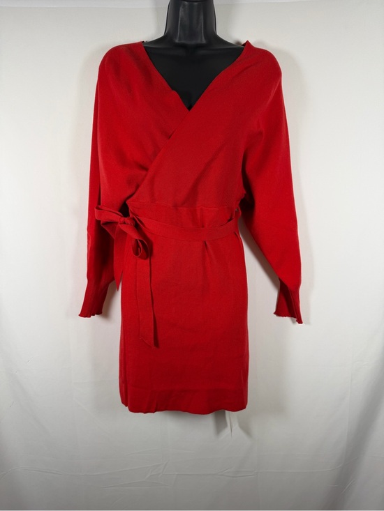 Sheshow Dresses & Skirts - NWT Red Long-Sleeve Sweater Wrap Dress with Self-Tie Belt